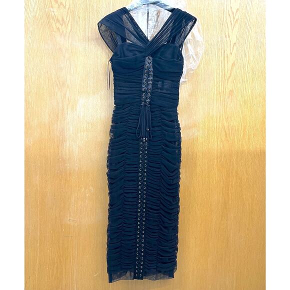 NWT Dolce & Gabbana Black lace-up corset midi Tulle Ruched Bustier Dress 46 XL - Picture 8 of 12